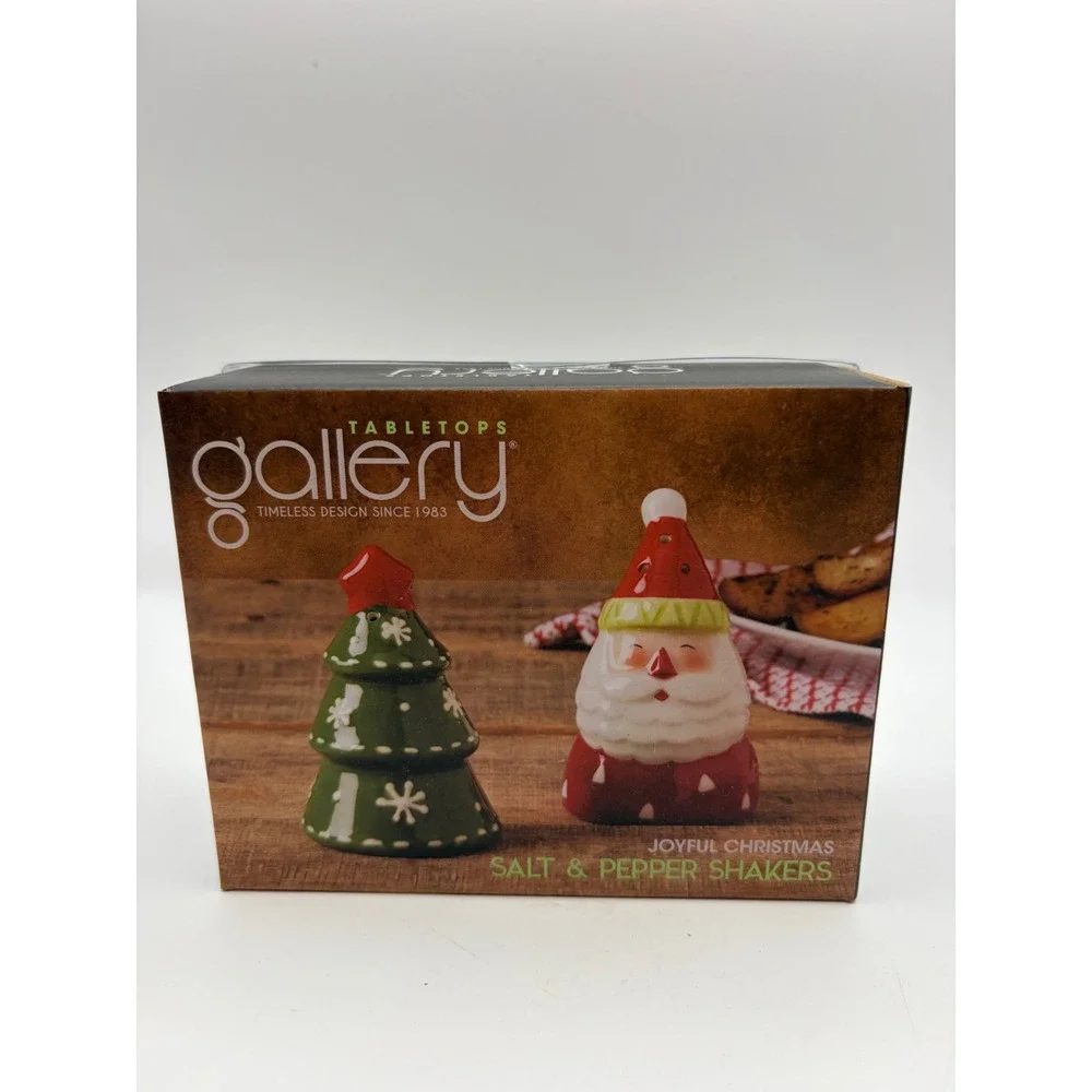 Ceramic Christmas Santa Claus & Pine Tree Salt & Pepper Shakers Set